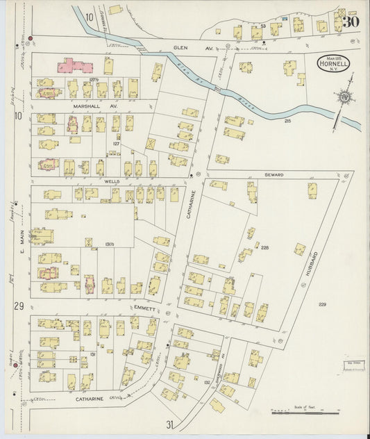 Sanborn Fire Insurance Map from Hornell, Steuben County, New York (1915), Sheet #0030 - Historic Sanborn Fire Insurance Map Print, vintage old map wall art, antique decor, genealogy gift, New York New York map