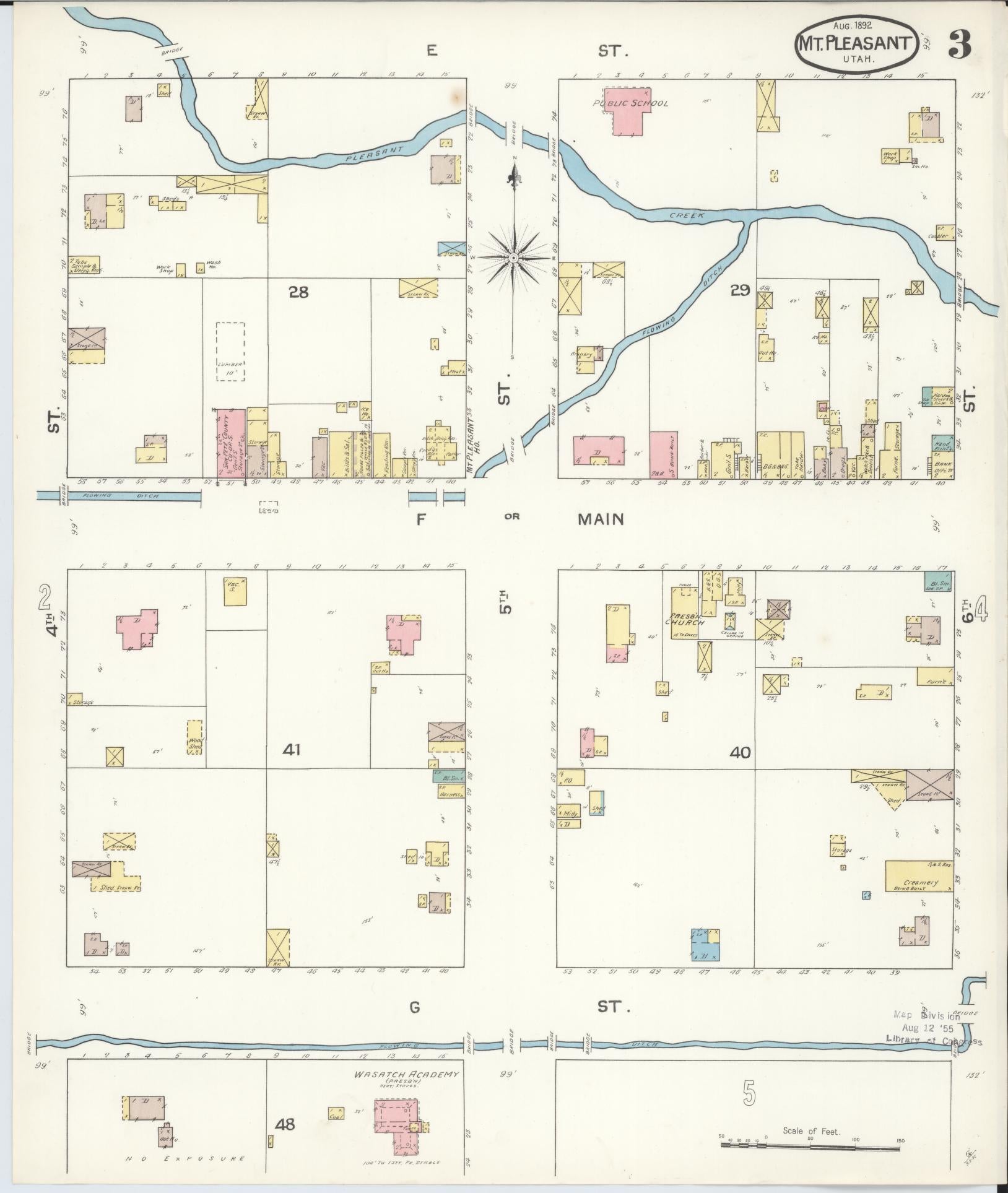 Sanborn Fire Insurance Map from Mount Pleasant, Sanpete County, Utah (1892), Sheet #0003 - Complete Map Set gallery image, historic Sanborn map, vintage wall art, Utah Utah