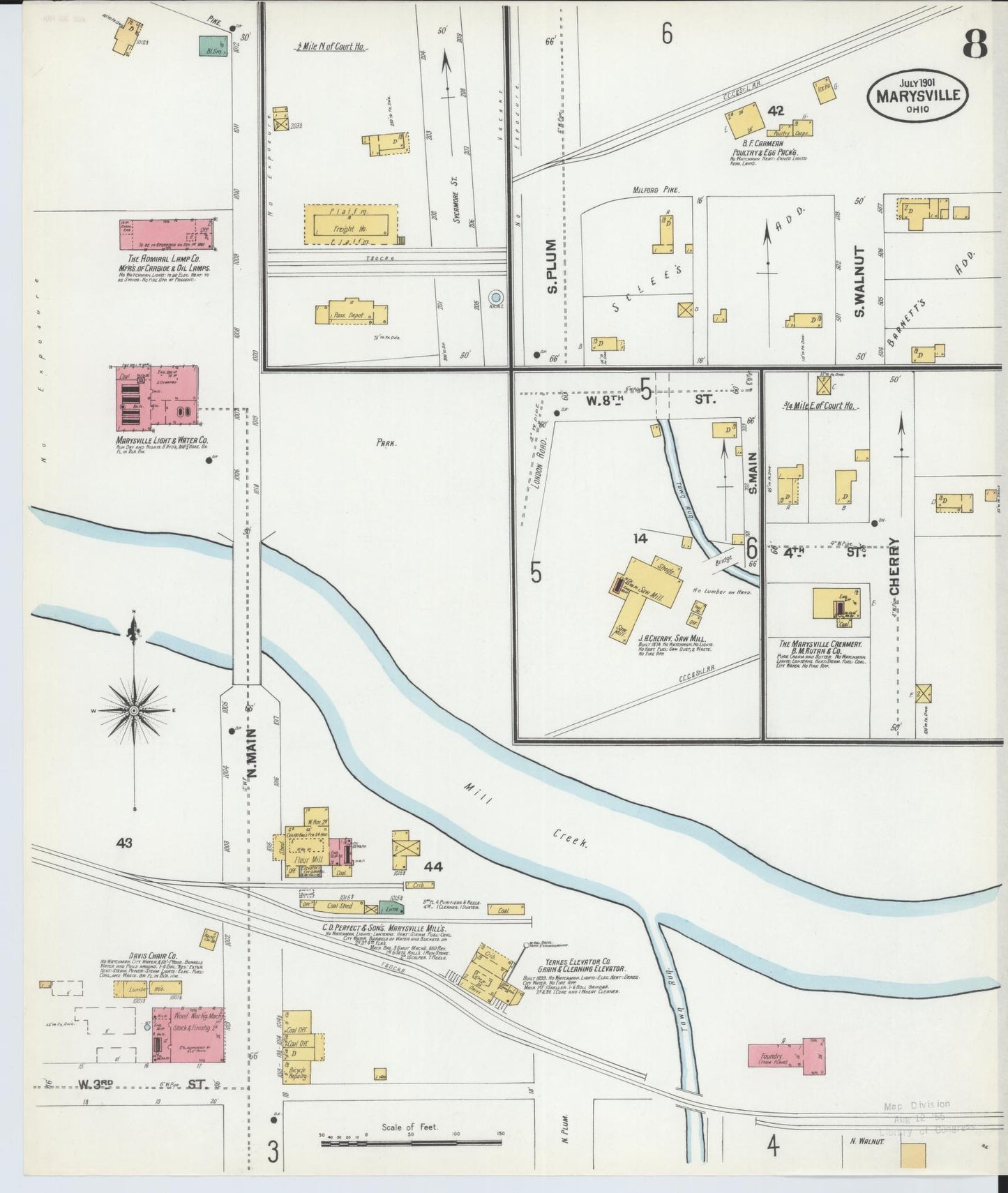 Sanborn Fire Insurance Map from Marysville, Union County, Ohio (1901), Sheet #0008 - Historic Sanborn Fire Insurance Map Print, vintage old map wall art, antique decor, genealogy gift, Ohio Ohio map