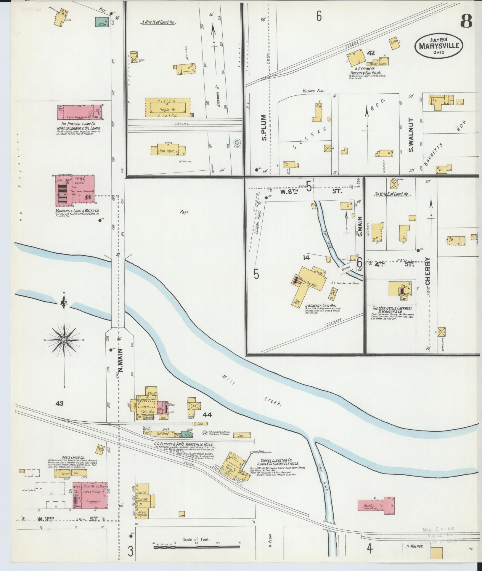 Sanborn Fire Insurance Map from Marysville, Union County, Ohio (1901), Sheet #0008 - Historic Sanborn Fire Insurance Map Print, vintage old map wall art, antique decor, genealogy gift, Ohio Ohio map