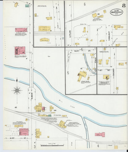 Sanborn Fire Insurance Map from Marysville, Union County, Ohio (1901), Sheet #0008 - Historic Sanborn Fire Insurance Map Print, vintage old map wall art, antique decor, genealogy gift, Ohio Ohio map