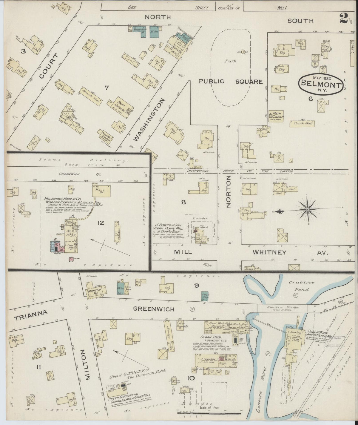 Sanborn Fire Insurance Map from Belmont, Allegany County, New York (1886), Sheet #0002 - Historic Sanborn Fire Insurance Map Print, vintage old map wall art, antique decor, genealogy gift, New York New York map