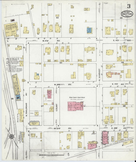 Sanborn Fire Insurance Map from Dayton, Rhea County, Tennessee (1920), Sheet #0003 - Historic Sanborn Fire Insurance Map Print, vintage old map wall art, antique decor, genealogy gift, Tennessee Tennessee map