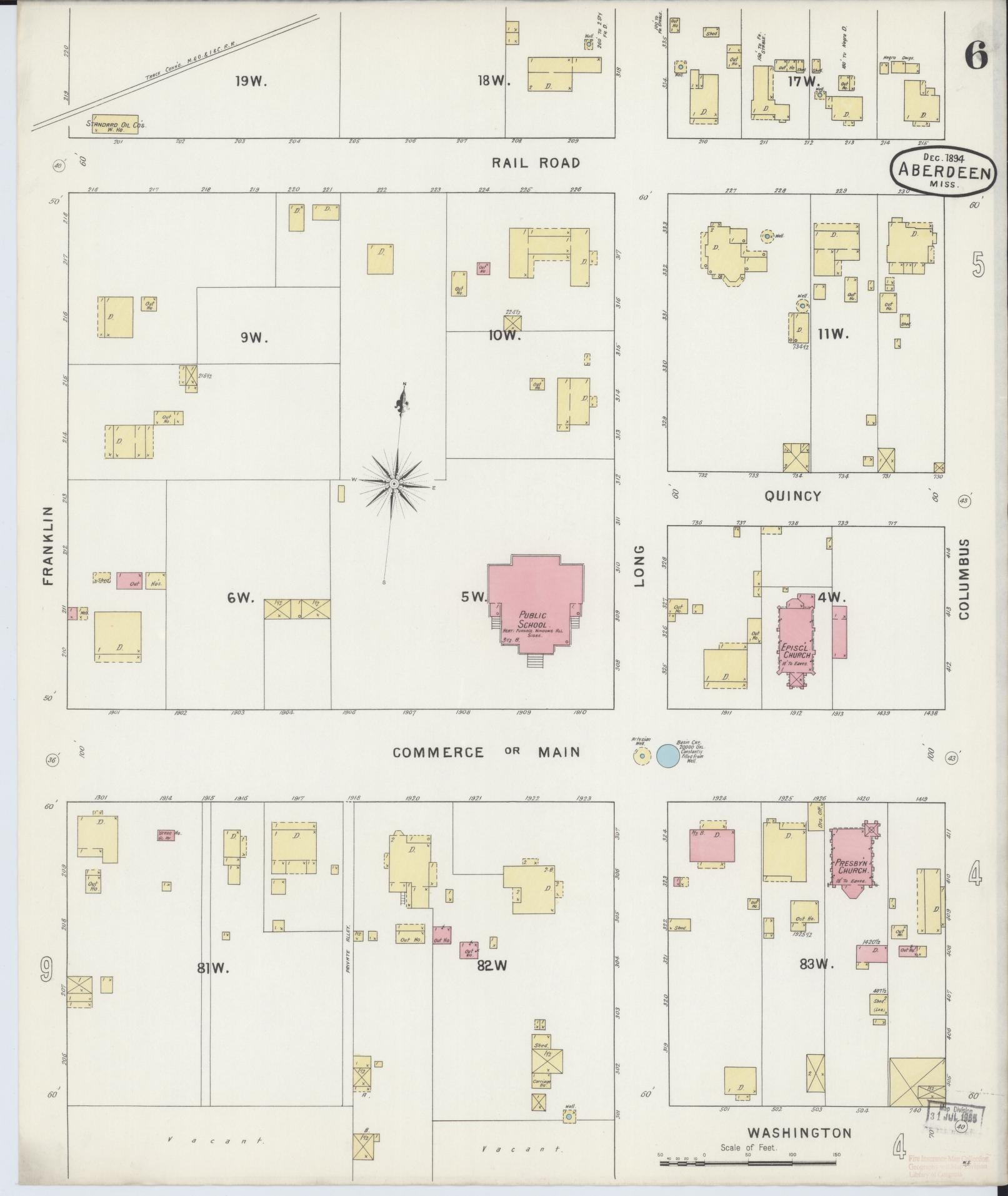 Sanborn Fire Insurance Map from Aberdeen, Monroe County, Mississippi (1894), Sheet #0006 - Historic Sanborn Fire Insurance Map Print, vintage old map wall art, antique decor, genealogy gift, Mississippi Mississippi map
