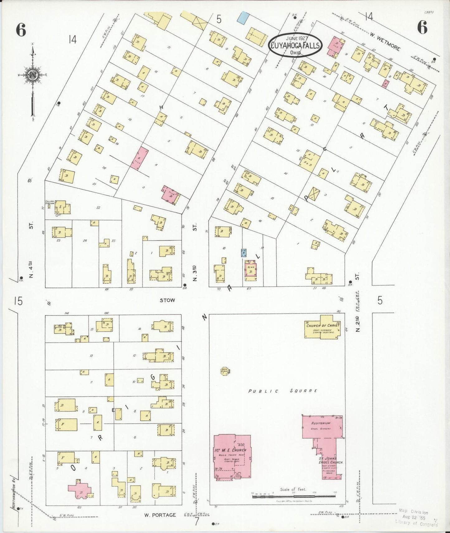 Sanborn Fire Insurance Map from Cuyahoga Falls, Summit County, Ohio (1927), Sheet #0006 - Complete Map Set gallery image, historic Sanborn map, vintage wall art, Ohio Ohio