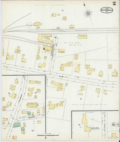 Sanborn Fire Insurance Map from North Brookfield, Worcester County, Massachusetts (1896), Sheet #0002 - Historic Sanborn Fire Insurance Map Print, vintage old map wall art, antique decor, genealogy gift, Massachusetts Massachusetts map