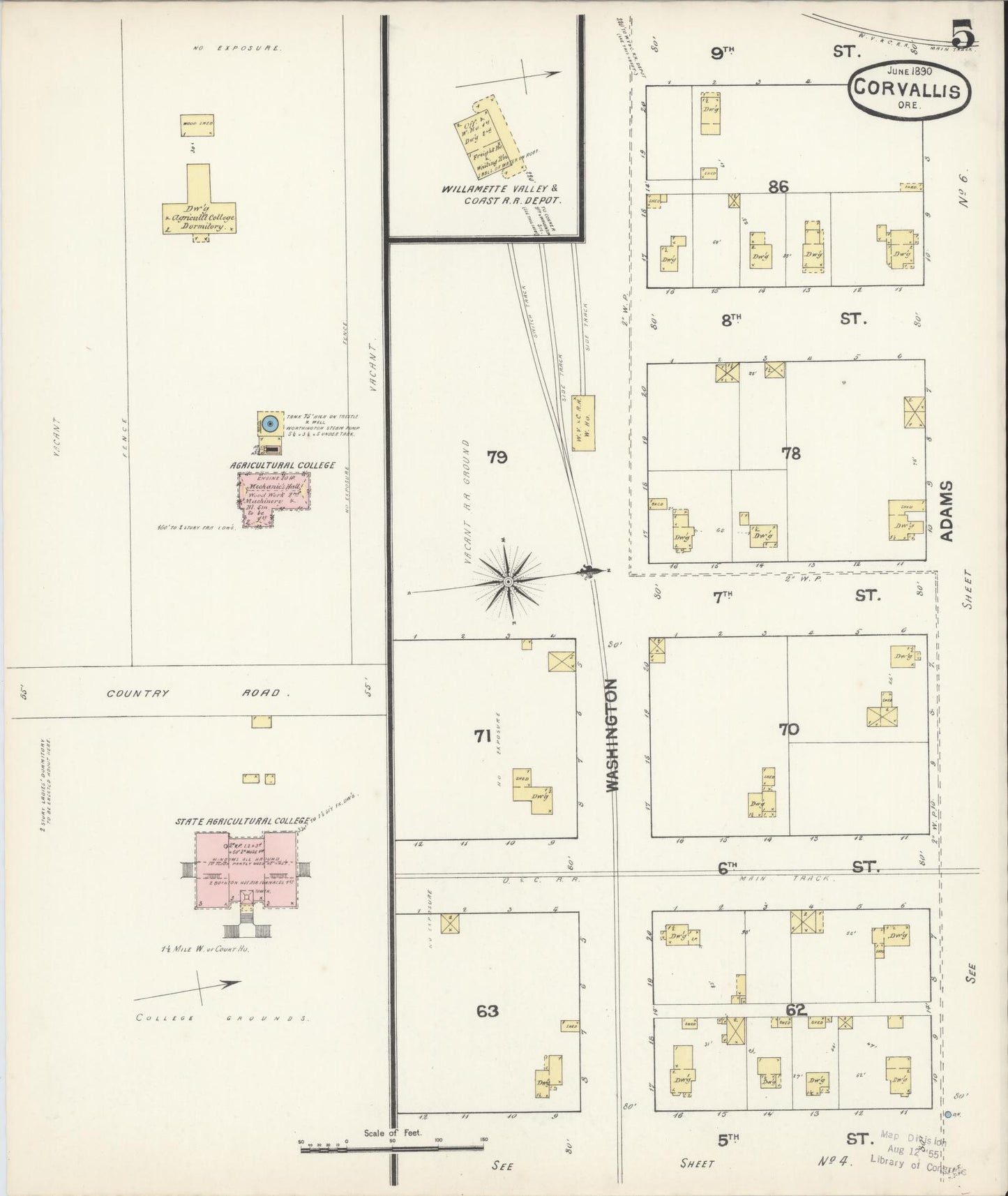 Sanborn Fire Insurance Map from Corvallis, Benton County, Oregon (1890), Sheet #0005 - Historic Sanborn Fire Insurance Map Print, vintage old map wall art, antique decor, genealogy gift, Oregon Oregon map