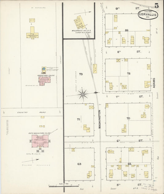 Sanborn Fire Insurance Map from Corvallis, Benton County, Oregon (1890), Sheet #0005 - Historic Sanborn Fire Insurance Map Print, vintage old map wall art, antique decor, genealogy gift, Oregon Oregon map