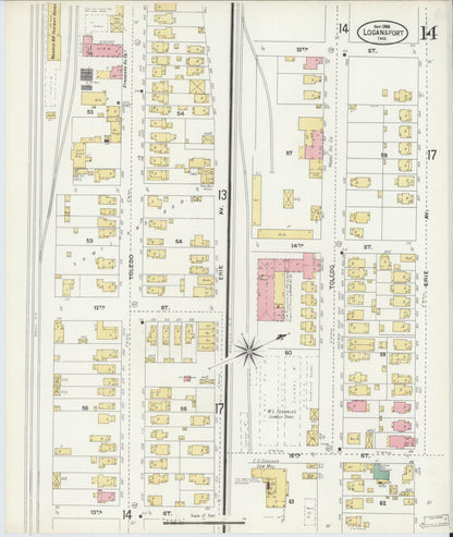 Sanborn Fire Insurance Map from Logansport, Cass County, Indiana (1906), Sheet #0014 - Historic Sanborn Fire Insurance Map Print, vintage old map wall art, antique decor, genealogy gift, Indiana Indiana map