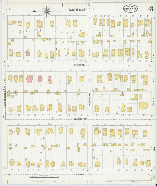 Sanborn Fire Insurance Map from Shawnee, Pottawatomie County, Oklahoma (1904), Sheet #0003 - Historic Sanborn Fire Insurance Map Print, vintage old map wall art, antique decor, genealogy gift, Oklahoma Oklahoma map