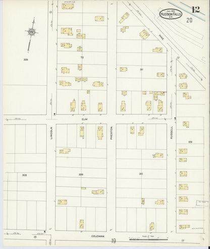 Sanborn Fire Insurance Map from Hudson Falls, Washington County, New York (1913), Sheet #0012 - Historic Sanborn Fire Insurance Map Print, vintage old map wall art, antique decor, genealogy gift, New York New York map