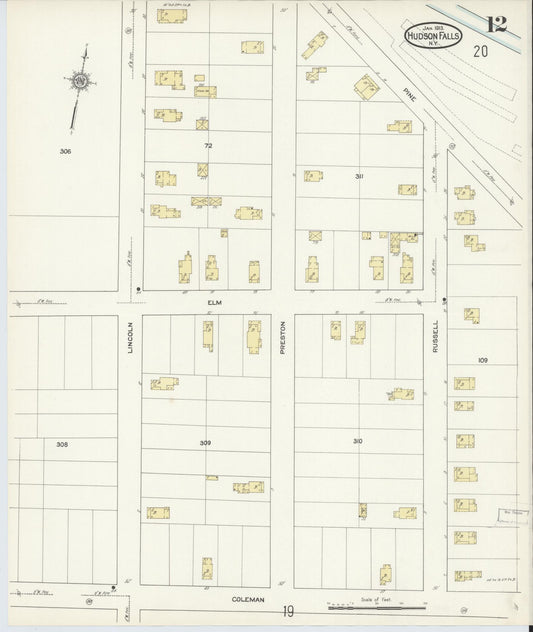 Sanborn Fire Insurance Map from Hudson Falls, Washington County, New York (1913), Sheet #0012 - Historic Sanborn Fire Insurance Map Print, vintage old map wall art, antique decor, genealogy gift, New York New York map