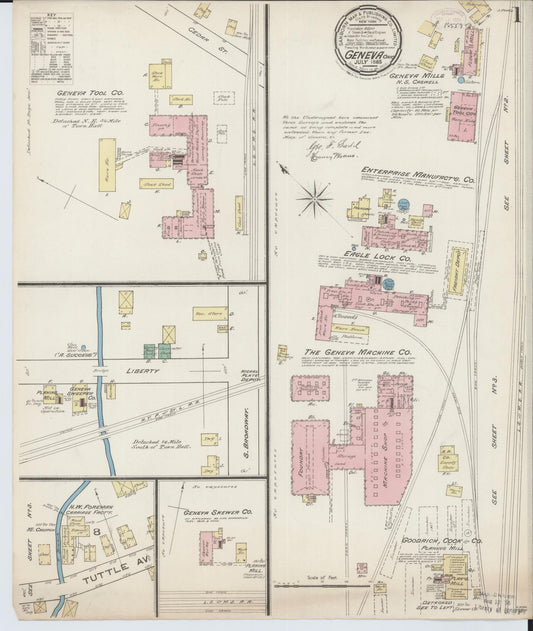 Sanborn Fire Insurance Map from Geneva, Ashtabula County, Ohio (1885), Sheet #0001 - Historic Sanborn Fire Insurance Map Print, vintage old map wall art, antique decor, genealogy gift, Ohio Ohio map