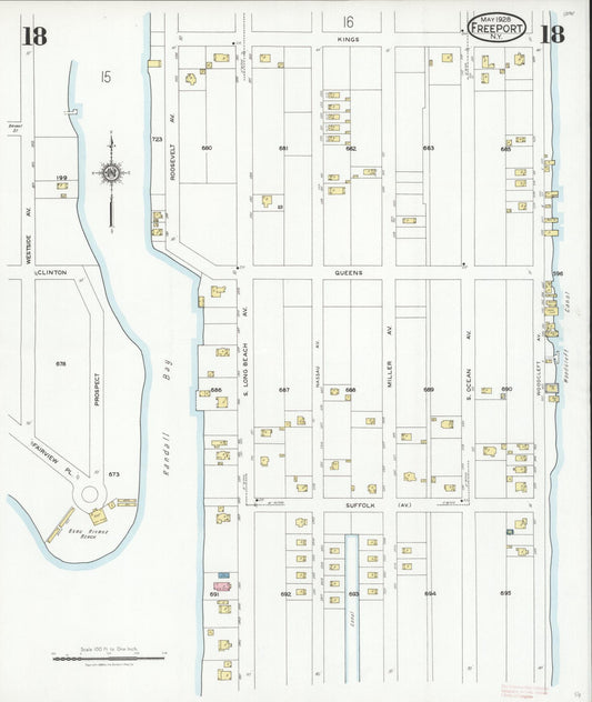 Sanborn Fire Insurance Map from Freeport, Nassau County, New York (1928), Sheet #0018 - Historic Sanborn Fire Insurance Map Print, vintage old map wall art, antique decor, genealogy gift, New York New York map