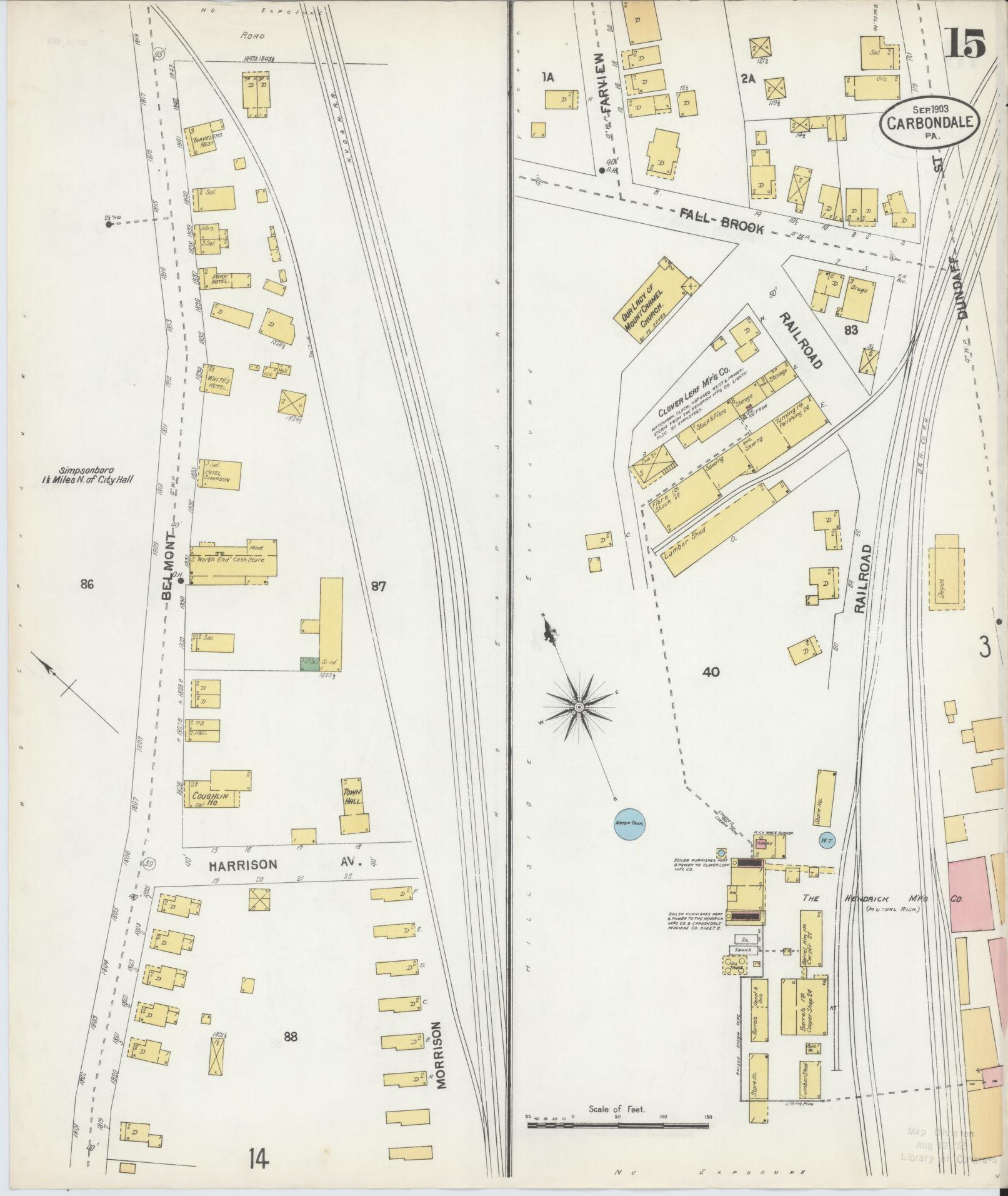 Sanborn Fire Insurance Map from Carbondale, Lackawanna County, Pennsylvania (1903), Sheet #0015 - Historic Sanborn Fire Insurance Map Print, vintage old map wall art, antique decor, genealogy gift, Pennsylvania Pennsylvania map