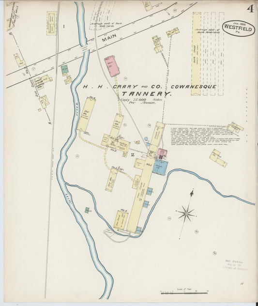 Sanborn Fire Insurance Map from Westfield, Tioga County, Pennsylvania (1886), Sheet #0004 - Historic Sanborn Fire Insurance Map Print, vintage old map wall art, antique decor, genealogy gift, Pennsylvania Pennsylvania map