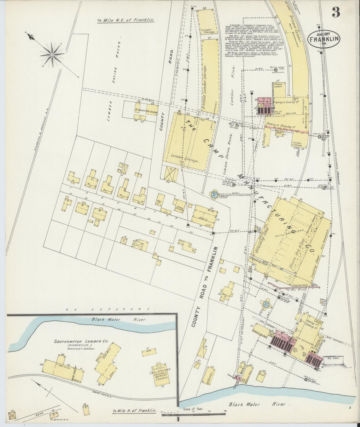 Sanborn Fire Insurance Map from Franklin, Independent Cities, Virginia (1897), Sheet #0003 - Complete Map Set gallery image, historic Sanborn map, vintage wall art, Virginia Virginia
