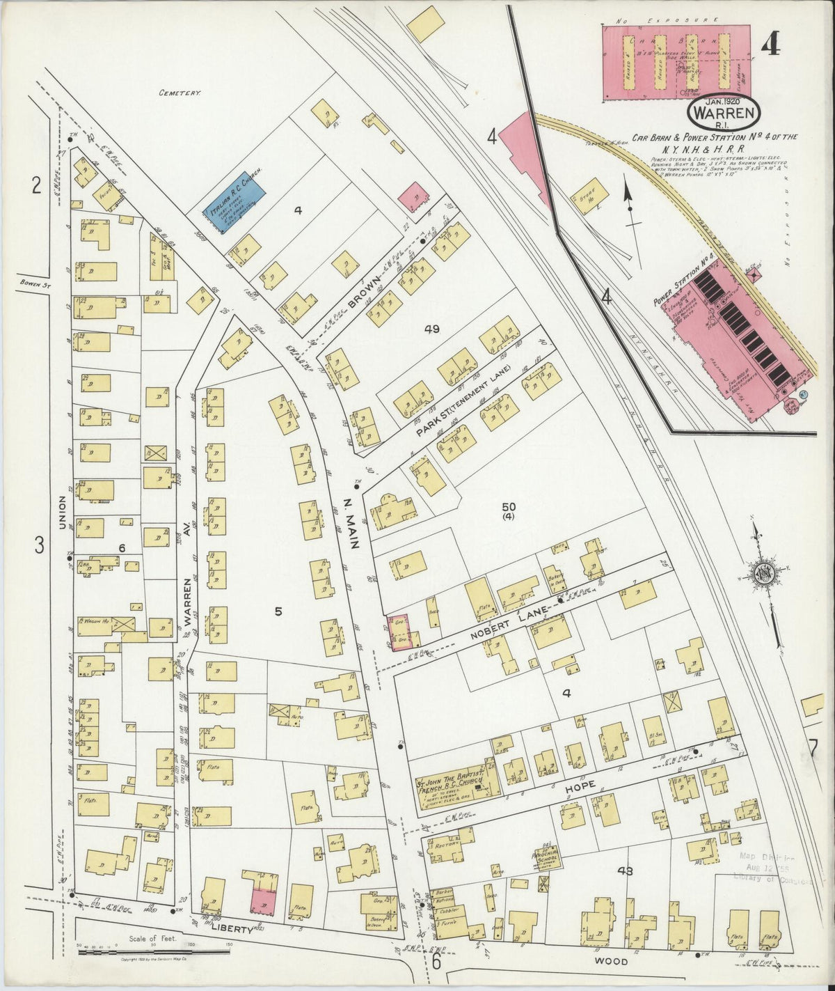 Sanborn Fire Insurance Map from Warren, Bristol County, Rhode Island (1920), Sheet #0004 - Complete Map Set gallery image, historic Sanborn map, vintage wall art, Rhode Island Rhode Island