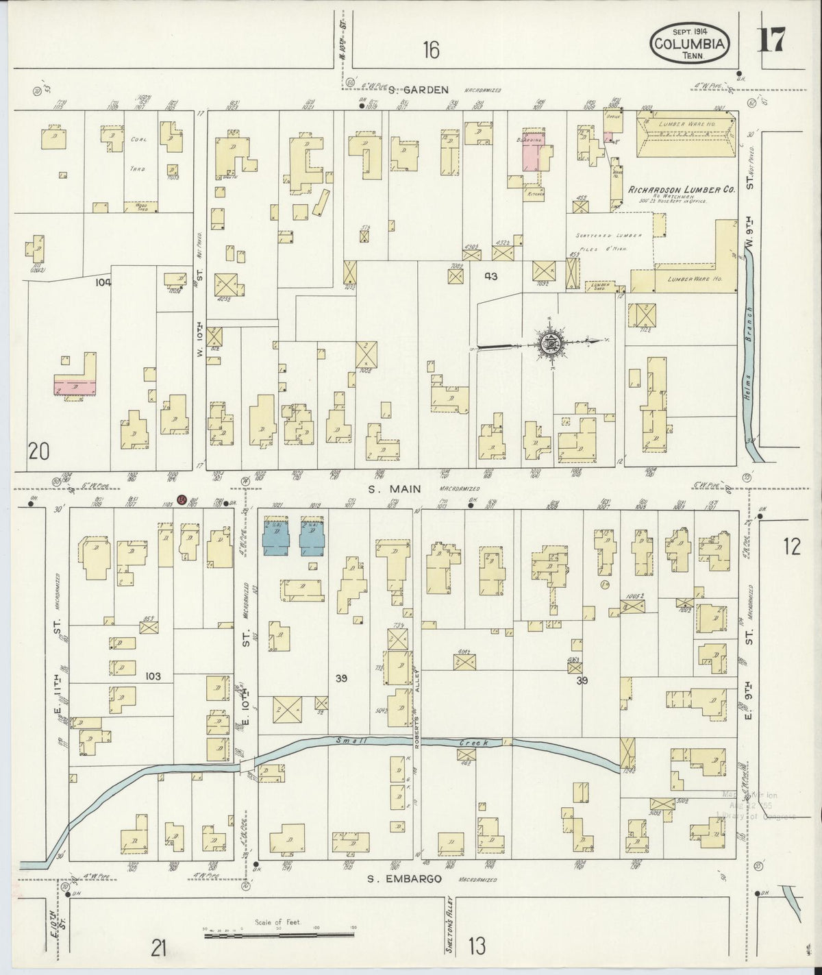 Sanborn Fire Insurance Map from Columbia, Maury County, Tennessee (1914), Sheet #0017 - Complete Map Set gallery image, historic Sanborn map, vintage wall art, Tennessee Tennessee