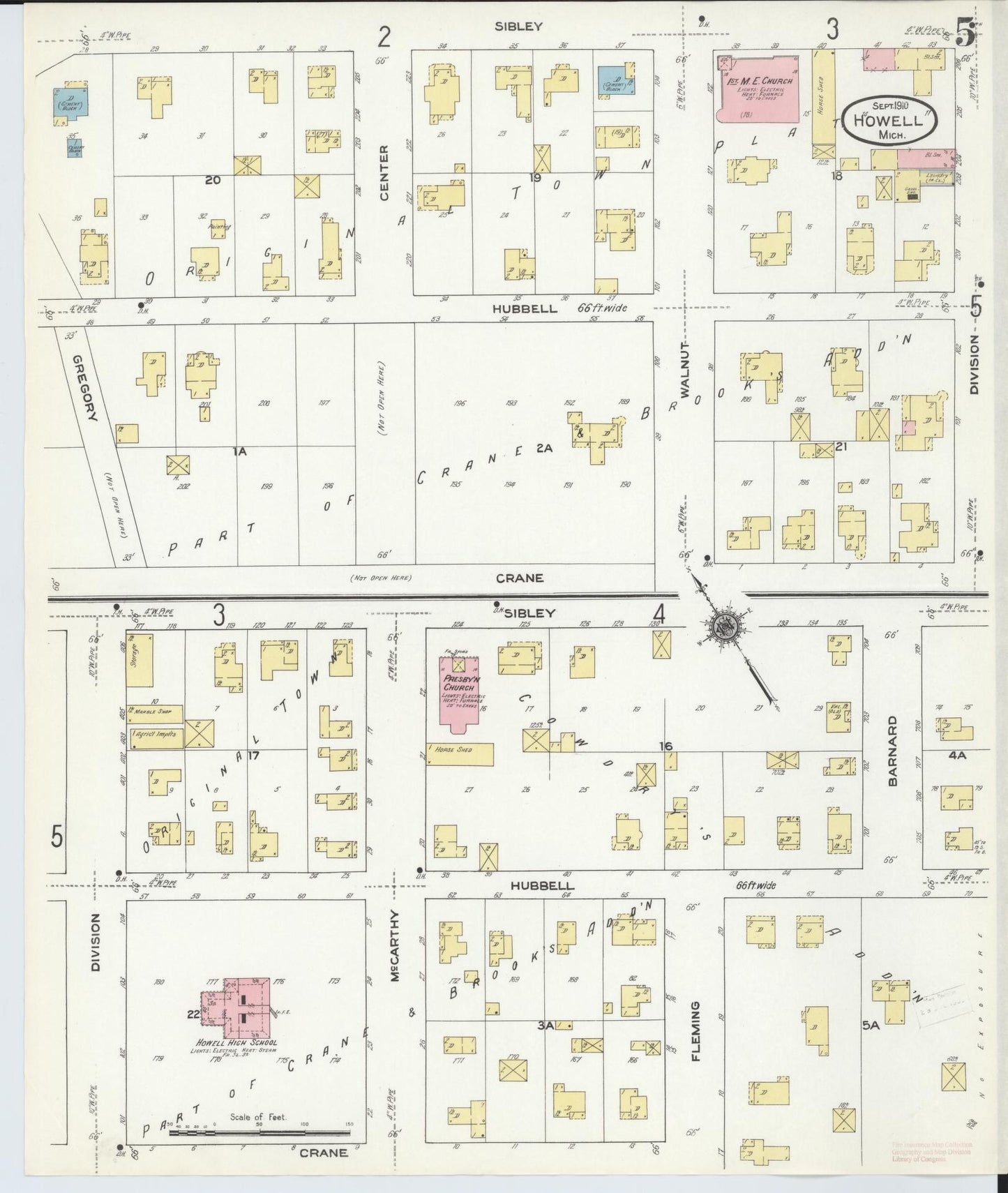 Sanborn Fire Insurance Map from Howell, Livingston County, Michigan (1910), Sheet #0005 - Complete Map Set gallery image, historic Sanborn map, vintage wall art, Michigan Michigan