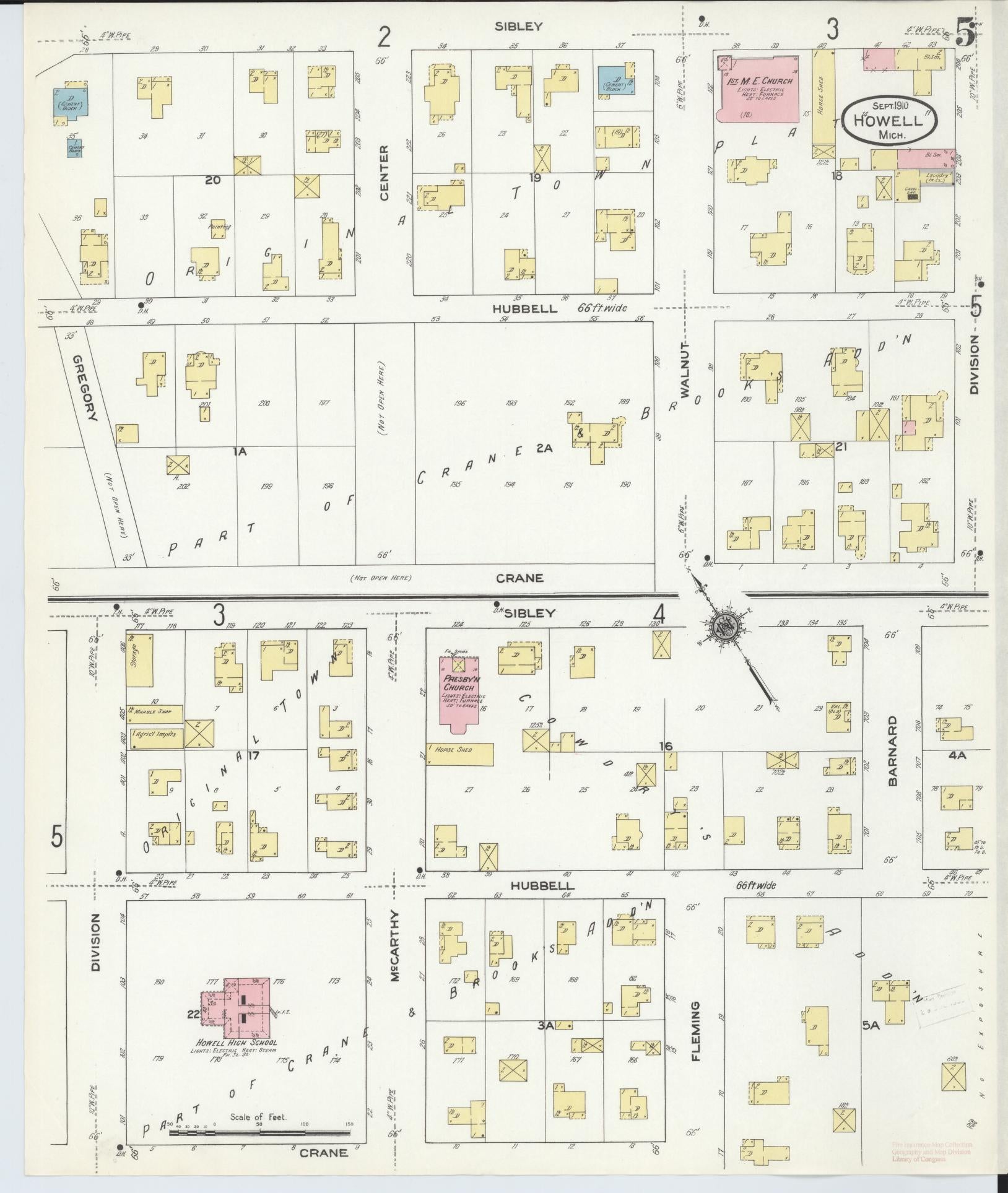 Sanborn Fire Insurance Map from Howell, Livingston County, Michigan (1910), Sheet #0005 - Complete Map Set gallery image, historic Sanborn map, vintage wall art, Michigan Michigan