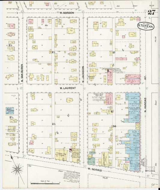 Sanborn Fire Insurance Map from Topeka, Shawnee County, Kansas (1889), Sheet #0028 - Historic Sanborn Fire Insurance Map Print, vintage old map wall art, antique decor, genealogy gift, Kansas Kansas map