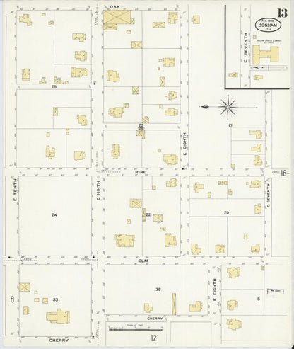 Sanborn Fire Insurance Map from Bonham, Fannin County, Texas (1909), Sheet #0013 - Complete Map Set gallery image, historic Sanborn map, vintage wall art, Texas Texas