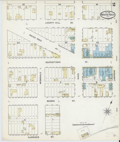 Sanborn Fire Insurance Map from Round Rock, Williamson County, Texas (1891), Sheet #0002 - Complete Map Set gallery image, historic Sanborn map, vintage wall art, Texas Texas