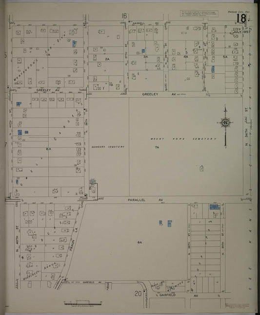 Sanborn Fire Insurance Map from Kansas City, Wyandotte County, Kansas (1957), Sheet #0018 - Historic Sanborn Fire Insurance Map Print, vintage old map wall art, antique decor, genealogy gift, Kansas Kansas map