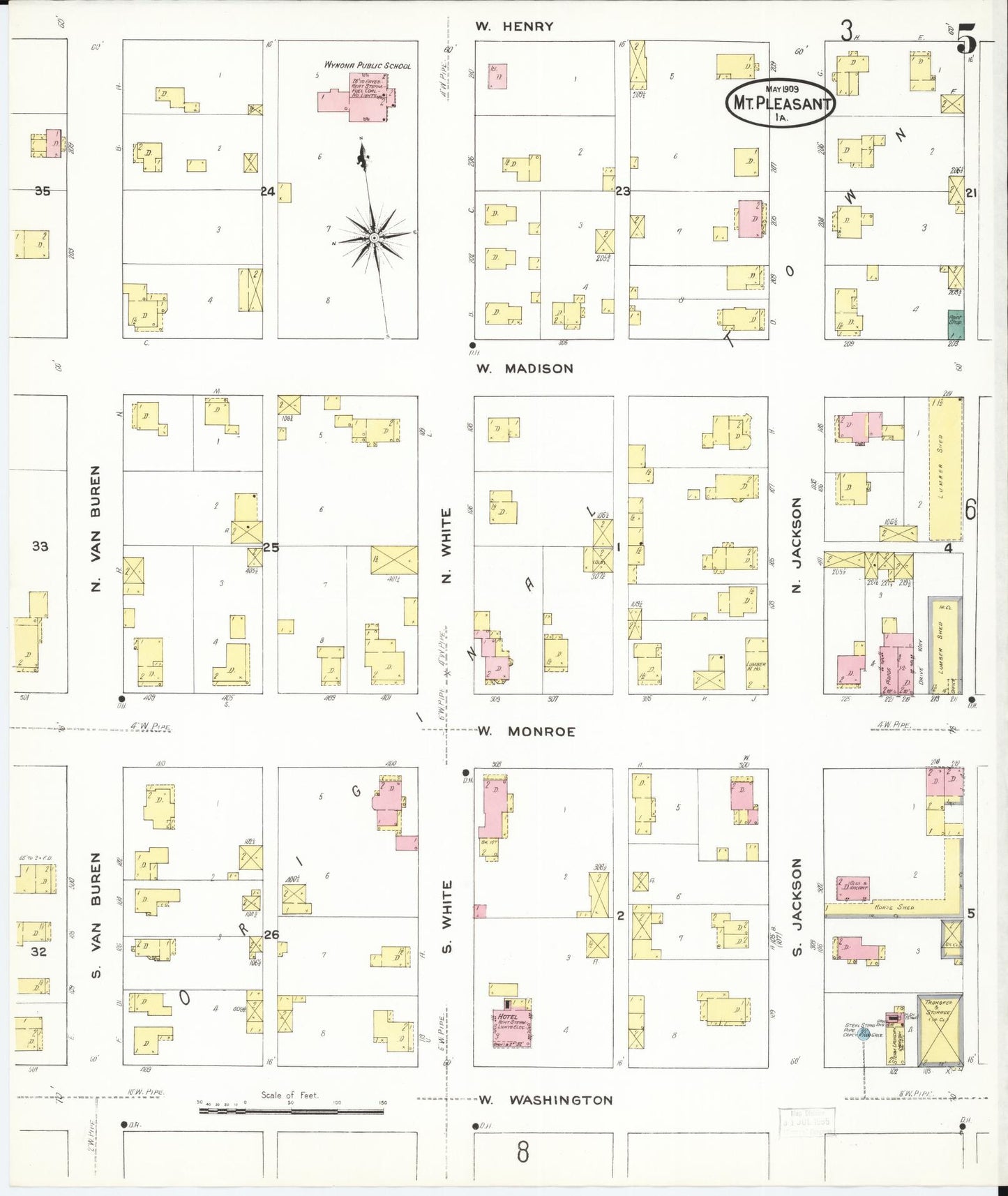 Sanborn Fire Insurance Map from Mount Pleasant, Henry County, Iowa (1909), Sheet #0005 - Historic Sanborn Fire Insurance Map Print