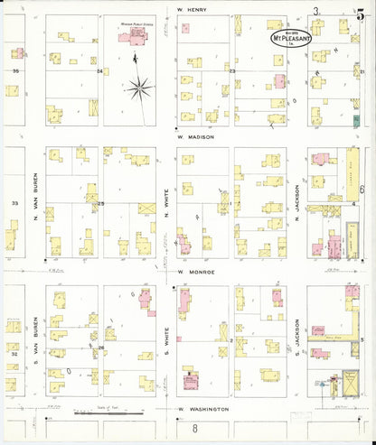 Sanborn Fire Insurance Map from Mount Pleasant, Henry County, Iowa (1909), Sheet #0005 - Historic Sanborn Fire Insurance Map Print