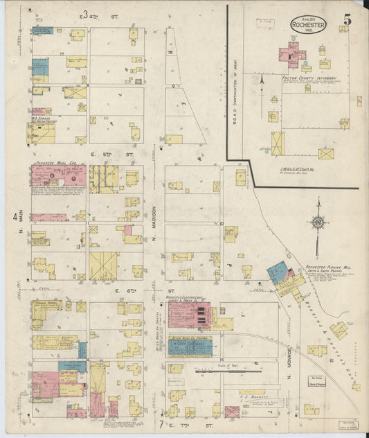 Sanborn Fire Insurance Map from Rochester, Fulton County, Indiana (1913), Sheet #0005 - Historic Sanborn Fire Insurance Map Print, vintage old map wall art, antique decor, genealogy gift, Indiana Indiana map