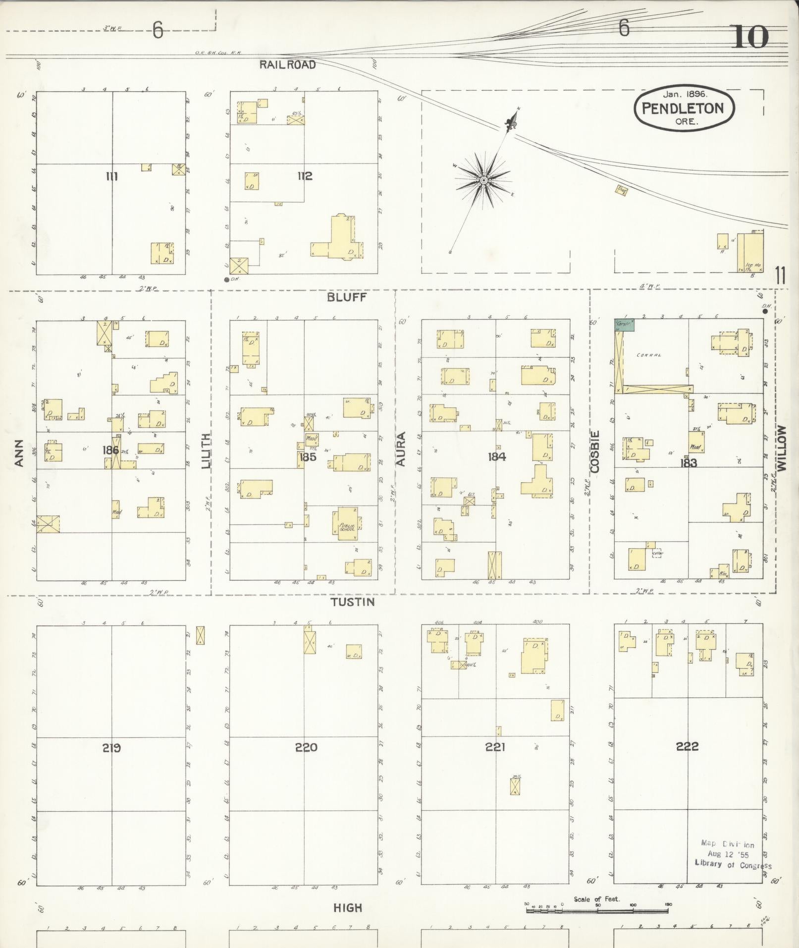 Sanborn Fire Insurance Map from Pendleton, Umatilla County, Oregon (1896), Sheet #0010 - Historic Sanborn Fire Insurance Map Print, vintage old map wall art, antique decor, genealogy gift, Oregon Oregon map