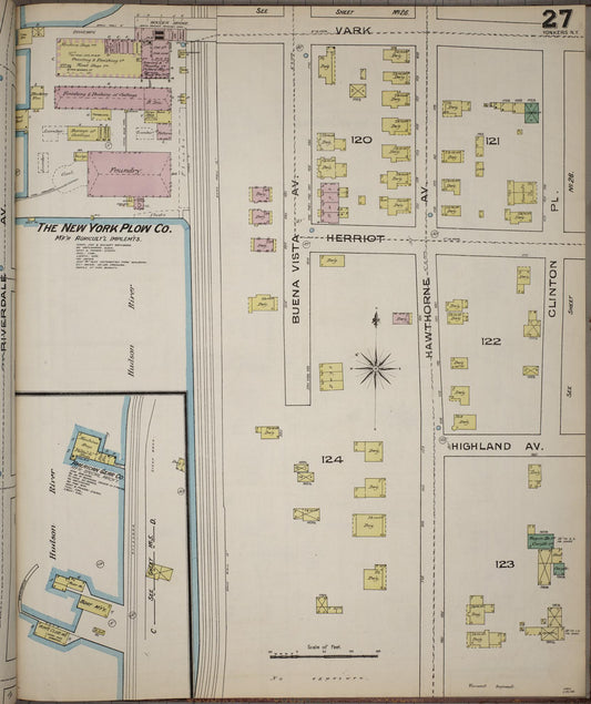Sanborn Fire Insurance Map from Yonkers, Westchester County, New York (1886), Sheet #0027 - Historic Sanborn Fire Insurance Map Print, vintage old map wall art, antique decor, genealogy gift, New York New York map