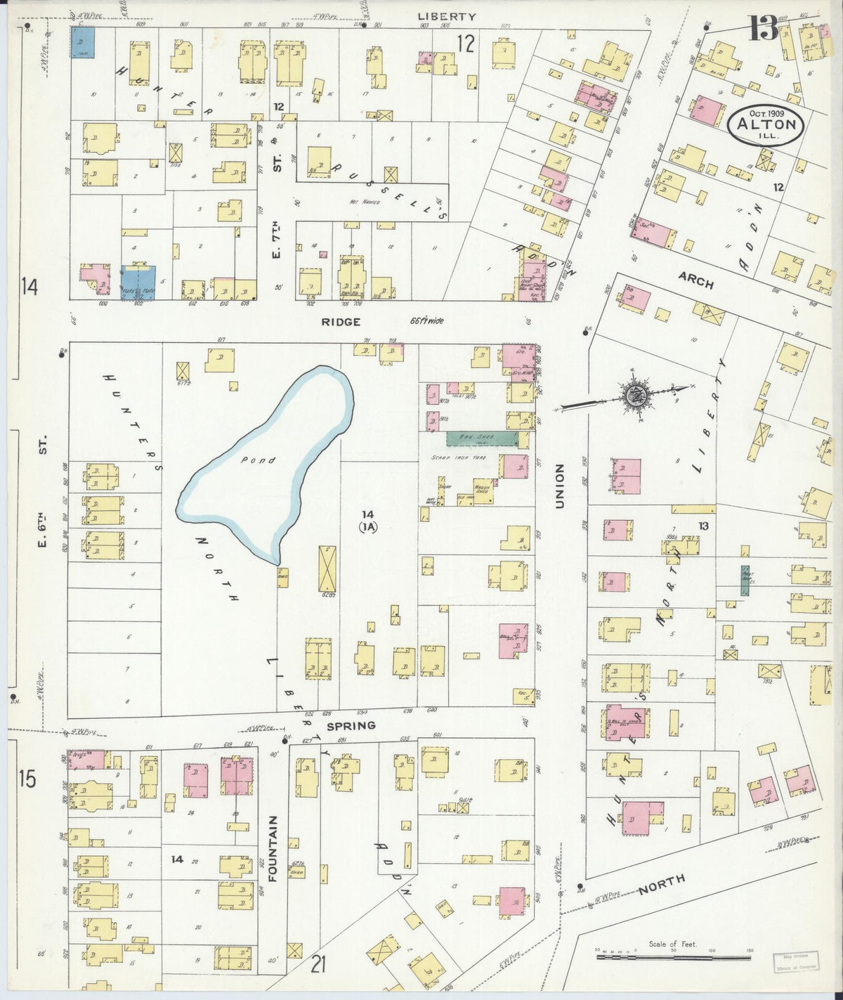 Sanborn Fire Insurance Map from Alton, Madison County, Illinois (1909), Sheet #0013 - Historic Sanborn Fire Insurance Map Print, vintage old map wall art, antique decor, genealogy gift, Illinois Illinois map