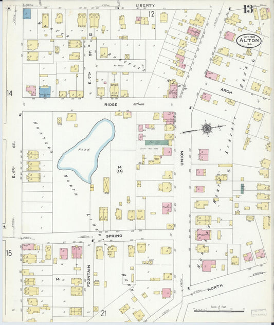 Sanborn Fire Insurance Map from Alton, Madison County, Illinois (1909), Sheet #0013 - Historic Sanborn Fire Insurance Map Print, vintage old map wall art, antique decor, genealogy gift, Illinois Illinois map
