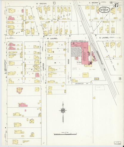 Sanborn Fire Insurance Map from Seymour, Jackson County, Indiana (1913), Sheet #0017 - Historic Sanborn Fire Insurance Map Print, vintage old map wall art, antique decor, genealogy gift, Indiana Indiana map