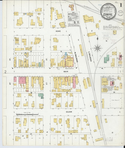 Sanborn Fire Insurance Map from Edmore, Montcalm County, Michigan (1900), Sheet #0001 - Historic Sanborn Fire Insurance Map Print, vintage old map wall art, antique decor, genealogy gift, Michigan Michigan map