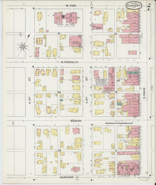 Sanborn Fire Insurance Map from Elkhart, Elkhart County, Indiana (1892), Sheet #0007 - Historic Sanborn Fire Insurance Map Print, vintage old map wall art, antique decor, genealogy gift, Indiana Indiana map