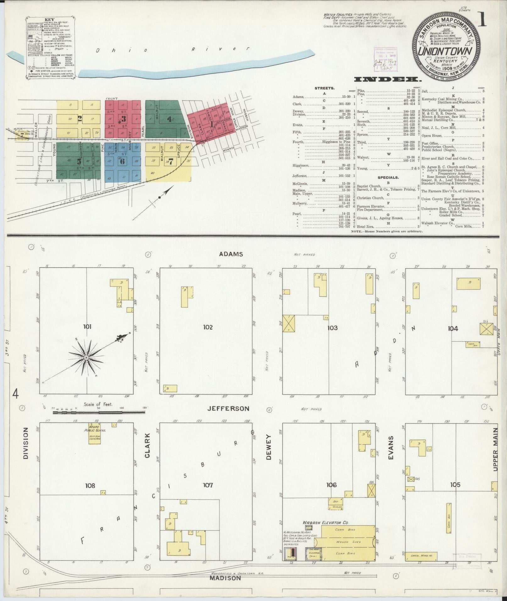 Sanborn Fire Insurance Map from Uniontown, Union County, Kentucky (1909), Sheet #0001 - Historic Sanborn Fire Insurance Map Print, vintage old map wall art, antique decor, genealogy gift, Kentucky Kentucky map