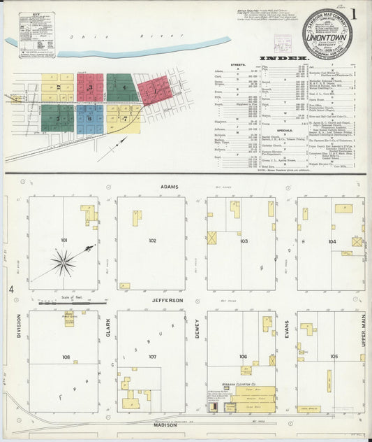 Sanborn Fire Insurance Map from Uniontown, Union County, Kentucky (1909), Sheet #0001 - Historic Sanborn Fire Insurance Map Print, vintage old map wall art, antique decor, genealogy gift, Kentucky Kentucky map