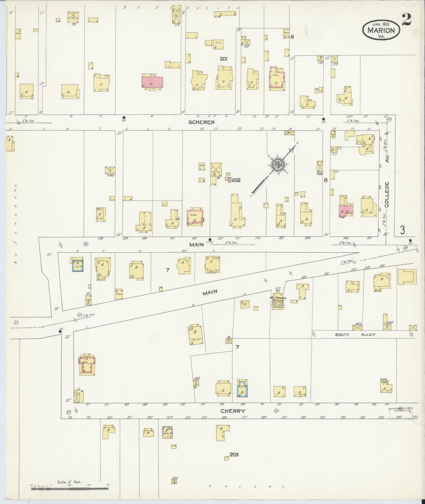 Sanborn Fire Insurance Map from Marion, Smyth County, Virginia (1913), Sheet #0002 - Complete Map Set gallery image, historic Sanborn map, vintage wall art, Virginia Virginia