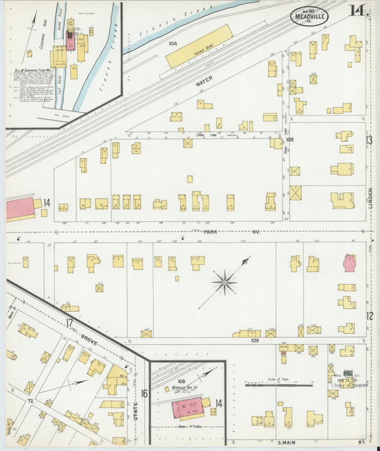 Sanborn Fire Insurance Map from Meadville, Crawford County, Pennsylvania (1901), Sheet #0014 - Historic Sanborn Fire Insurance Map Print, vintage old map wall art, antique decor, genealogy gift, Pennsylvania Pennsylvania map