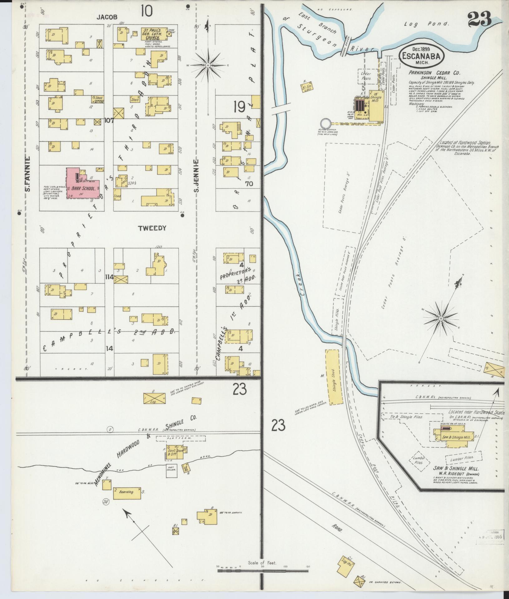 Sanborn Fire Insurance Map from Escanaba, Delta County, Michigan (1899), Sheet #0023 - Historic Sanborn Fire Insurance Map Print, vintage old map wall art, antique decor, genealogy gift, Michigan Michigan map