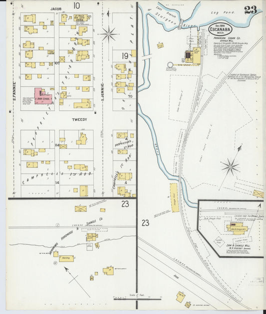 Sanborn Fire Insurance Map from Escanaba, Delta County, Michigan (1899), Sheet #0023 - Historic Sanborn Fire Insurance Map Print, vintage old map wall art, antique decor, genealogy gift, Michigan Michigan map