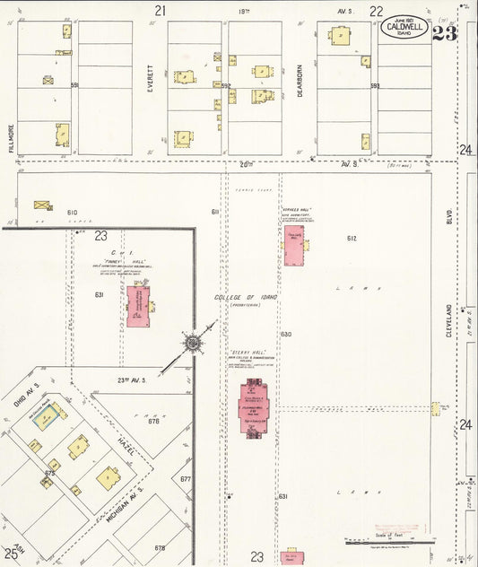 Sanborn Fire Insurance Map from Caldwell, Canyon County, Idaho (1921), Sheet #0023 - Historic Sanborn Fire Insurance Map Print, vintage old map wall art, antique decor, genealogy gift, Idaho Idaho map