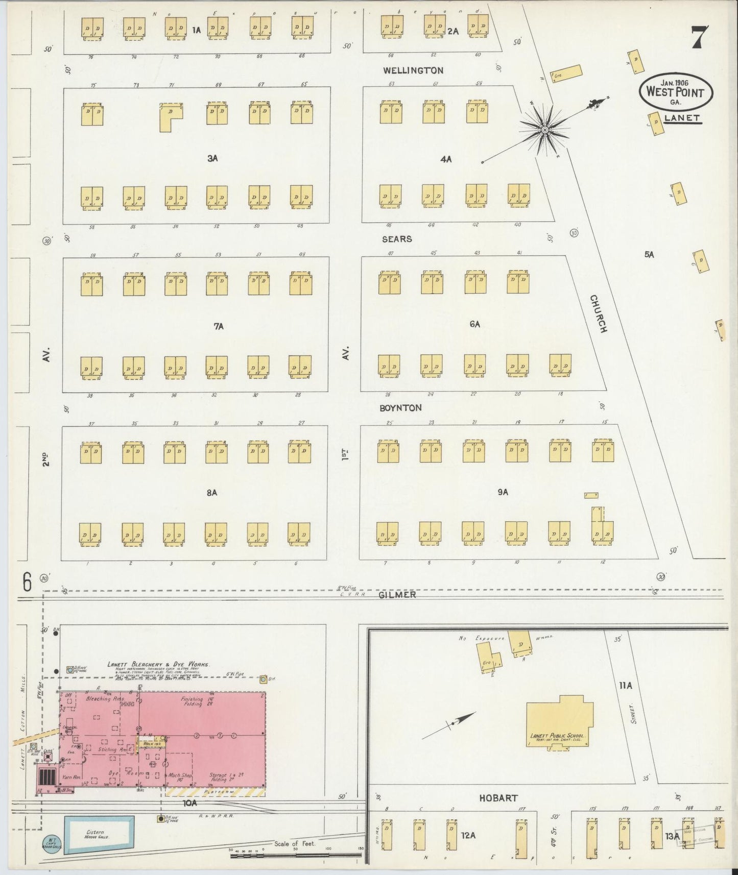 Sanborn Fire Insurance Map from West Point, Troup County, Georgia (1906), Sheet #0007 - Complete Map Set gallery image, historic Sanborn map, vintage wall art, Georgia Georgia