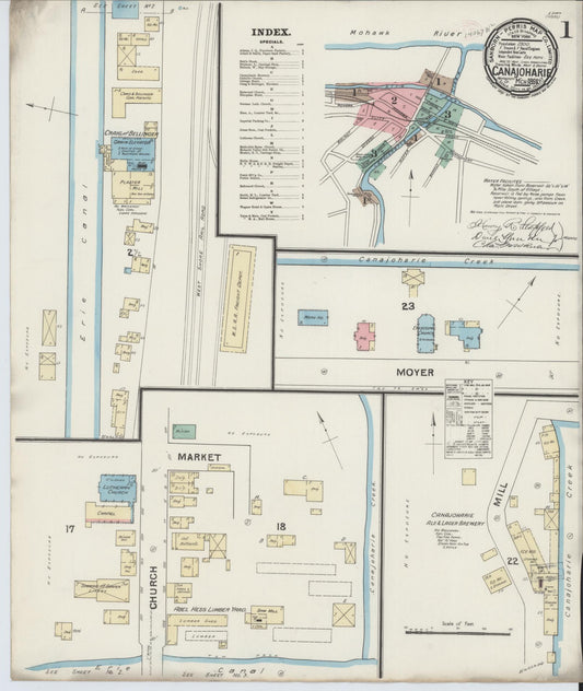 Sanborn Fire Insurance Map from Canajoharie, Montgomery County, New York (1891), Sheet #0001 - Historic Sanborn Fire Insurance Map Print, vintage old map wall art, antique decor, genealogy gift, New York New York map