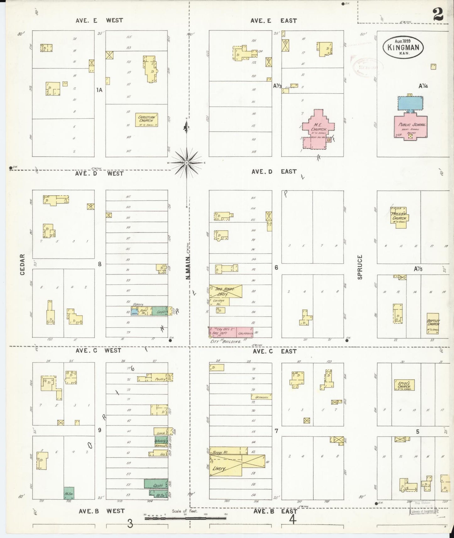 Sanborn Fire Insurance Map from Kingman, Kingman County, Kansas (1899), Sheet #0002 - Historic Sanborn Fire Insurance Map Print, vintage old map wall art, antique decor, genealogy gift, Kansas Kansas map