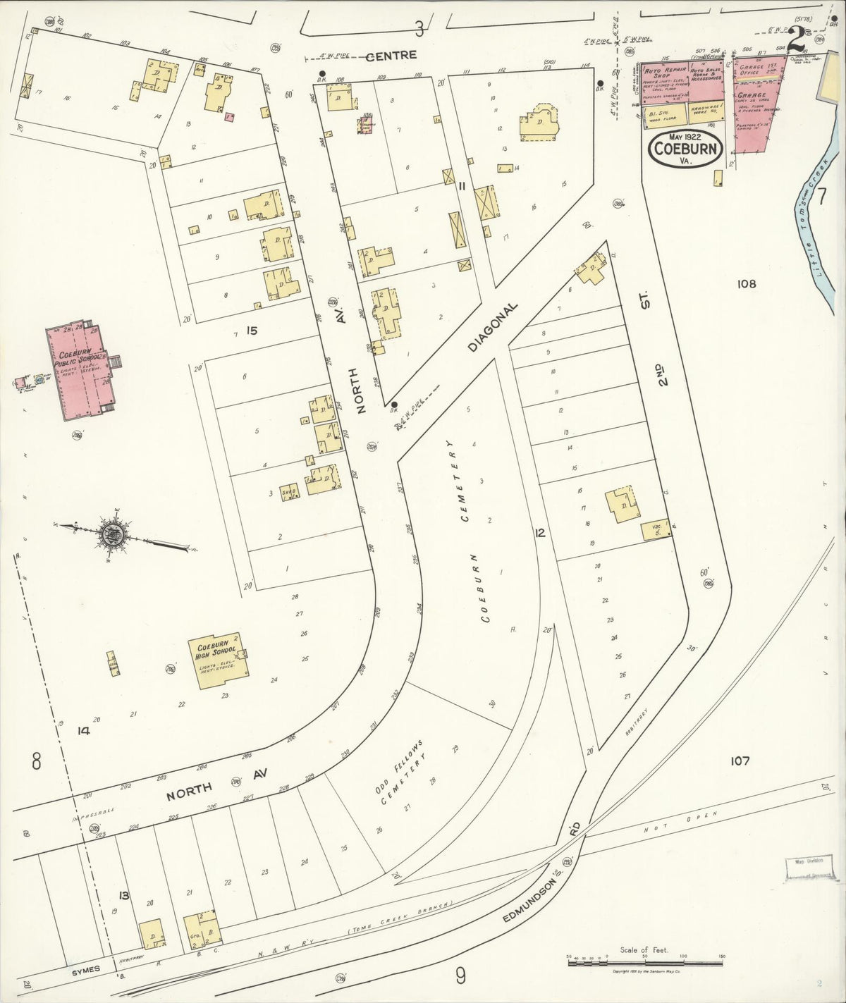 Sanborn Fire Insurance Map from Coeburn, Wise County, Virginia (1922), Sheet #0002 - Historic Sanborn Fire Insurance Map Print, vintage old map wall art, antique decor, genealogy gift, Virginia Virginia map